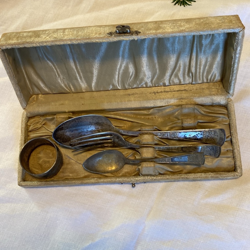 Durham Silver Plate Co. Utensil Set and Vintage Tablecloth